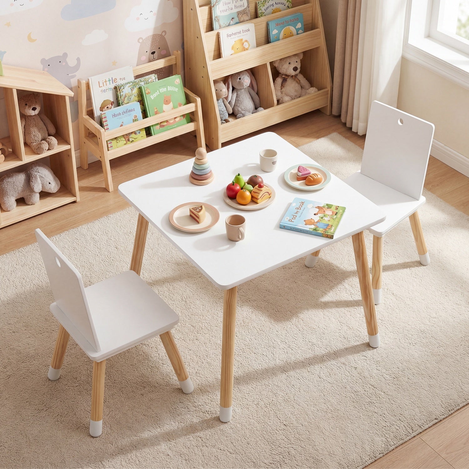 Kids Wooden Table And 2 Chairs Set, White Kids Table & Chair Sets at Gallery Canada