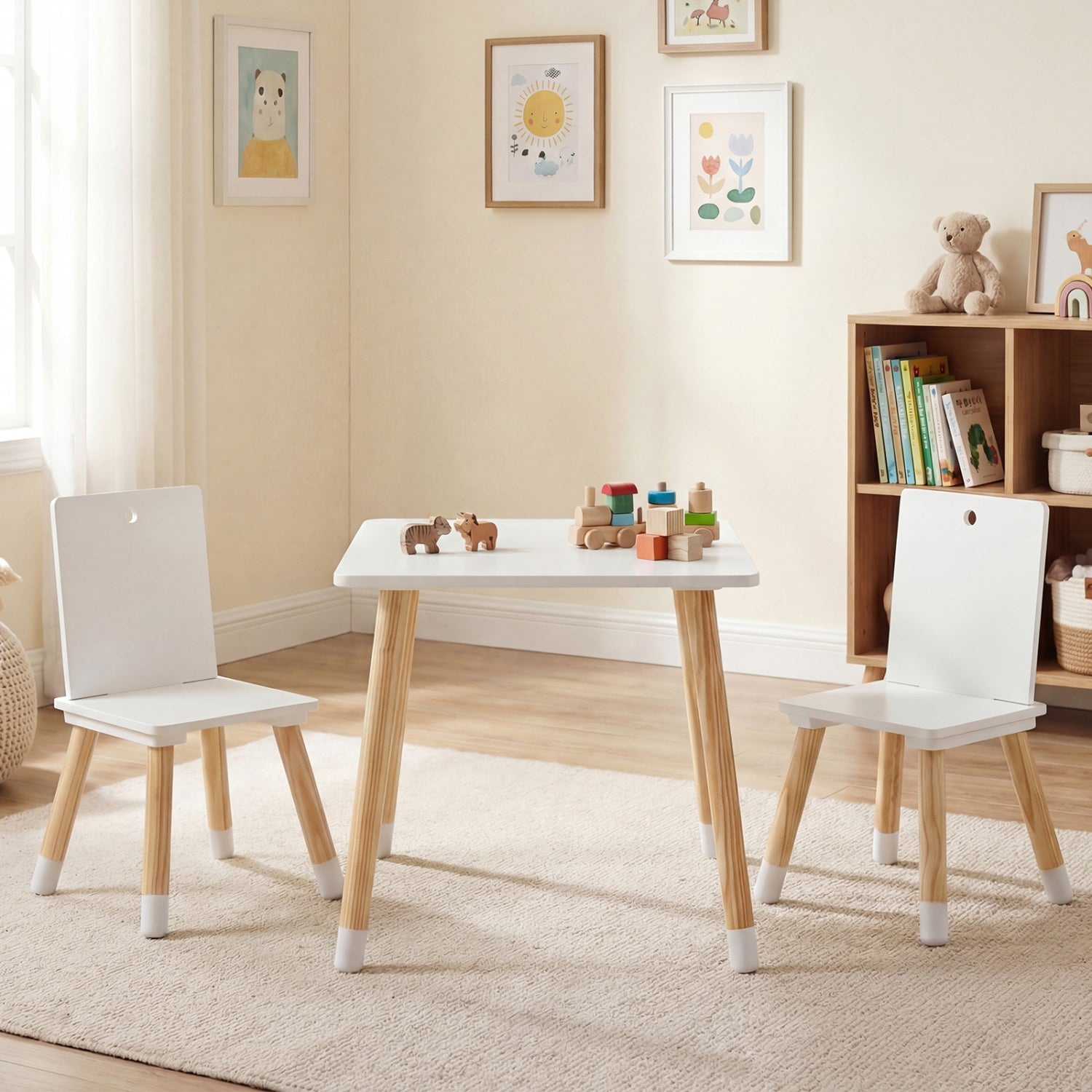 Kids Wooden Table And 2 Chairs Set, White Kids Table & Chair Sets at Gallery Canada
