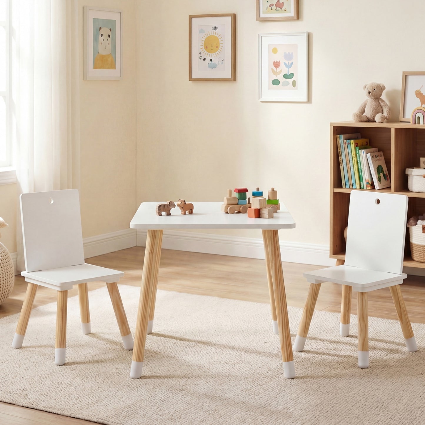 Kids Wooden Table And 2 Chairs Set, White Kids Table & Chair Sets at Gallery Canada