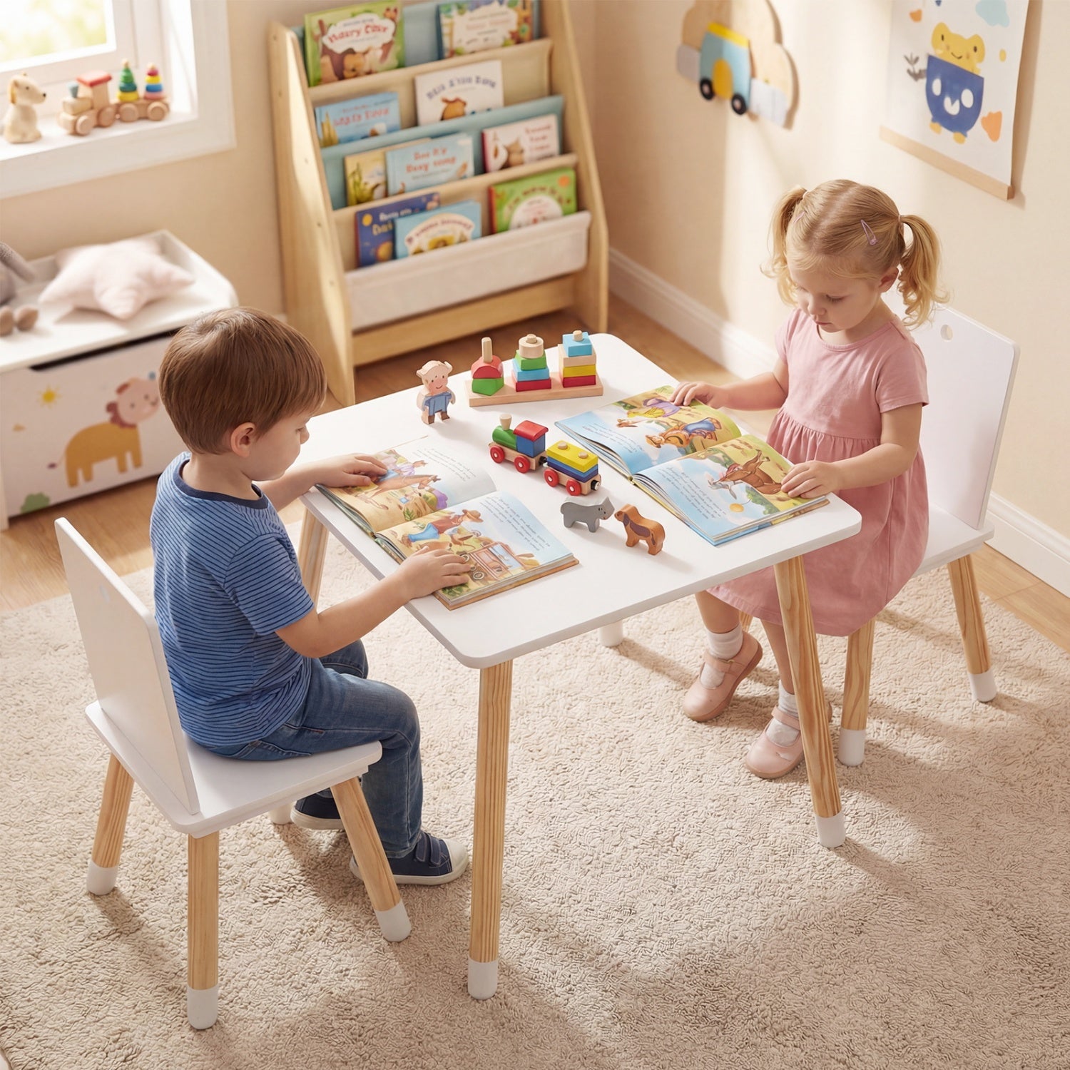 Kids Wooden Table And 2 Chairs Set, White Kids Table & Chair Sets at Gallery Canada