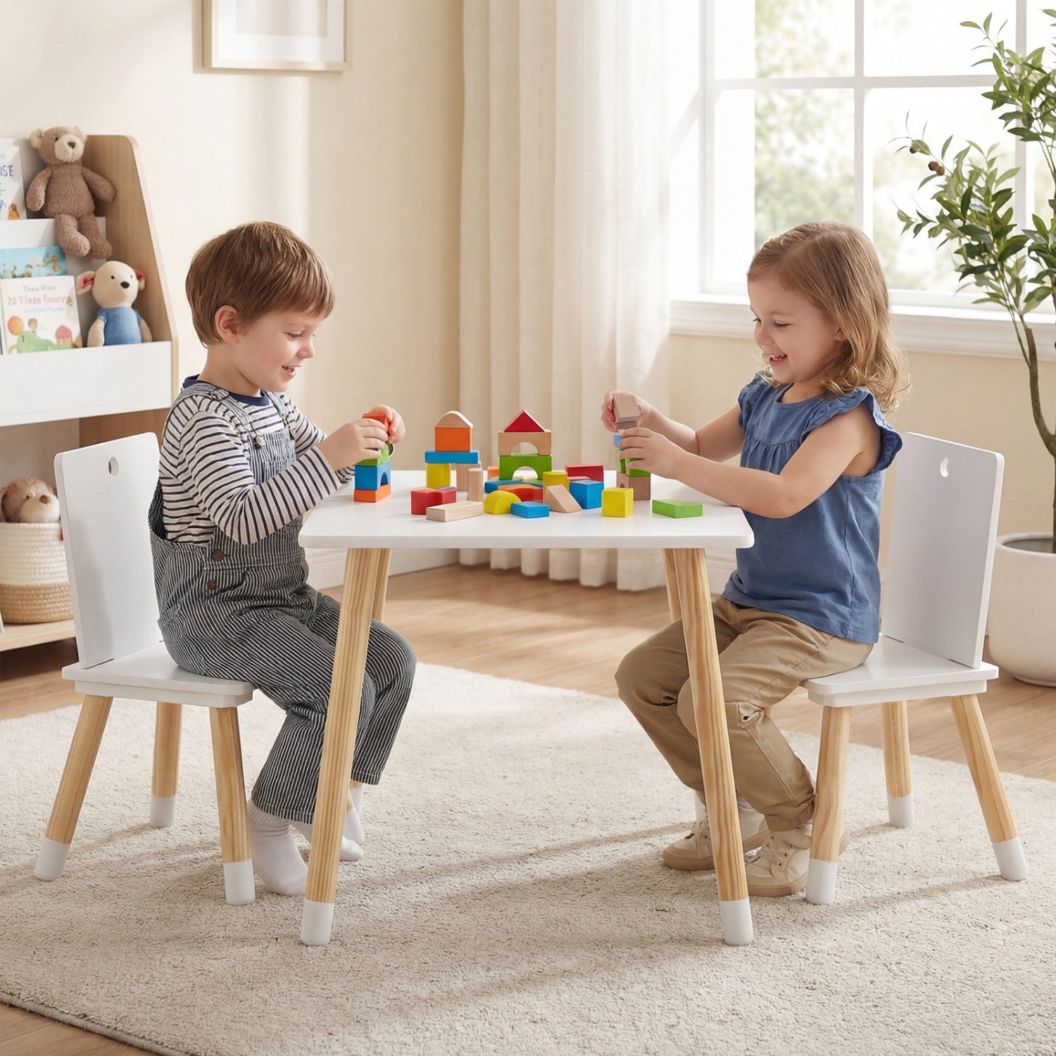 Kids Wooden Table And 2 Chairs Set, White Kids Table & Chair Sets at Gallery Canada