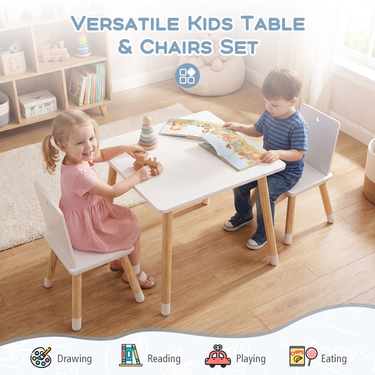 Kids Wooden Table And 2 Chairs Set, White Kids Table & Chair Sets at Gallery Canada