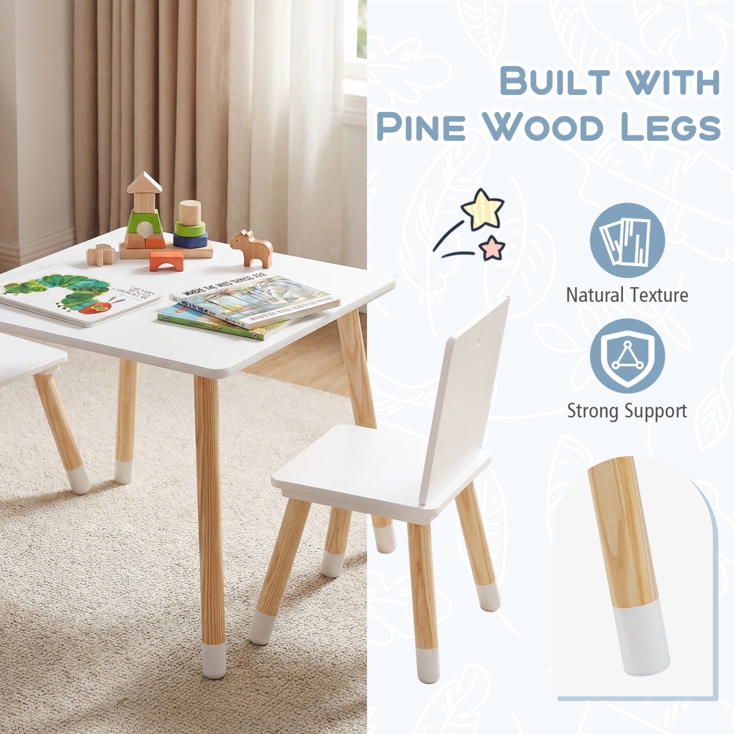 Kids Wooden Table And 2 Chairs Set, White Kids Table & Chair Sets at Gallery Canada