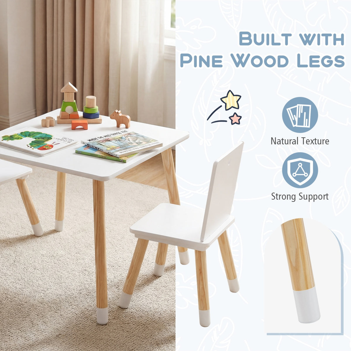 Kids Wooden Table And 2 Chairs Set, White Kids Table & Chair Sets at Gallery Canada