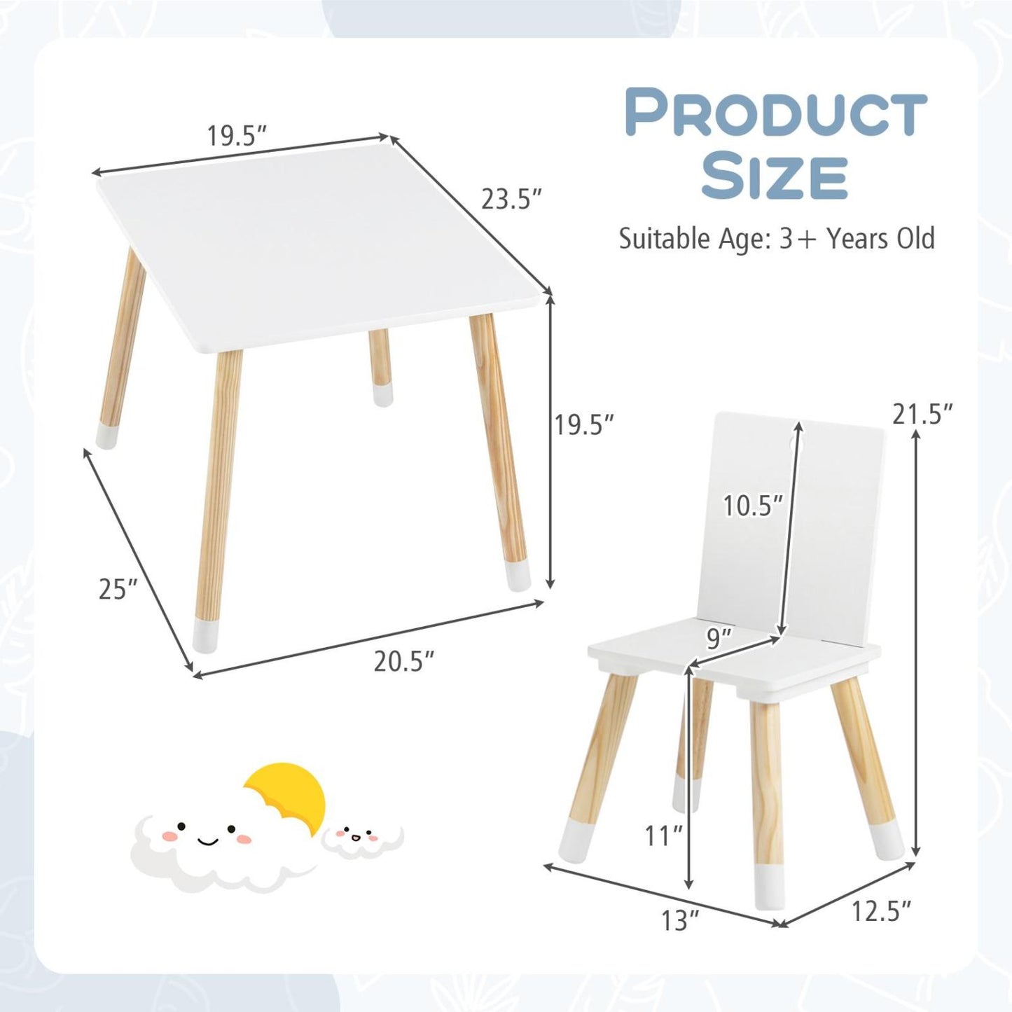 Kids Wooden Table And 2 Chairs Set, White Kids Table & Chair Sets at Gallery Canada