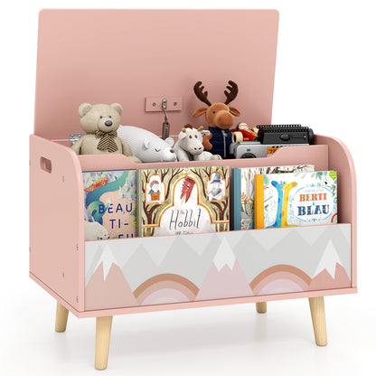 Kids Wooden Toy Box with Front Bookshelf and 4 Solid Wood Legs for Playroom, Pink Kids Storage Pink at Gallery Canada