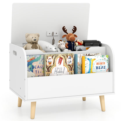 Kids Wooden Toy Box with Front Bookshelf and 4 Solid Wood Legs for Playroom, White Kids Storage at Gallery Canada