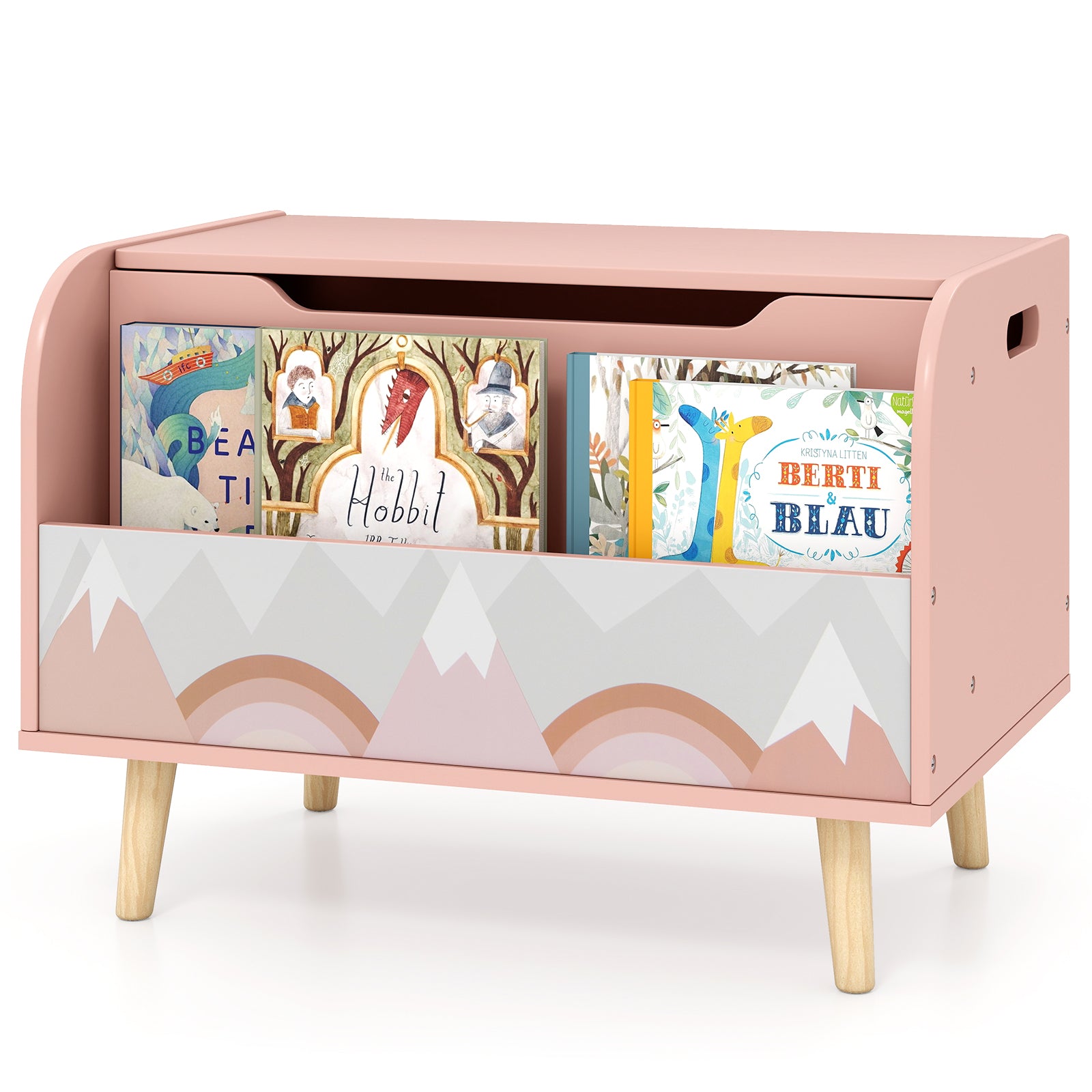 Kids Wooden Toy Box with Front Bookshelf and 4 Solid Wood Legs for Playroom, Pink Kids Storage at Gallery Canada