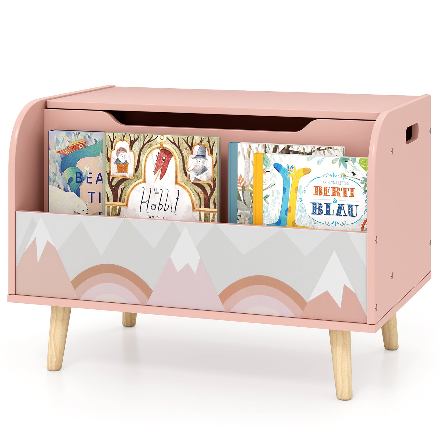 Kids Wooden Toy Box with Front Bookshelf and 4 Solid Wood Legs for Playroom, Pink Kids Storage at Gallery Canada