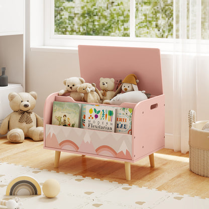 Kids Wooden Toy Box with Front Bookshelf and 4 Solid Wood Legs for Playroom, Pink Kids Storage at Gallery Canada