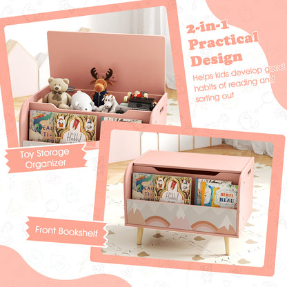 Kids Wooden Toy Box with Front Bookshelf and 4 Solid Wood Legs for Playroom, Pink Kids Storage at Gallery Canada