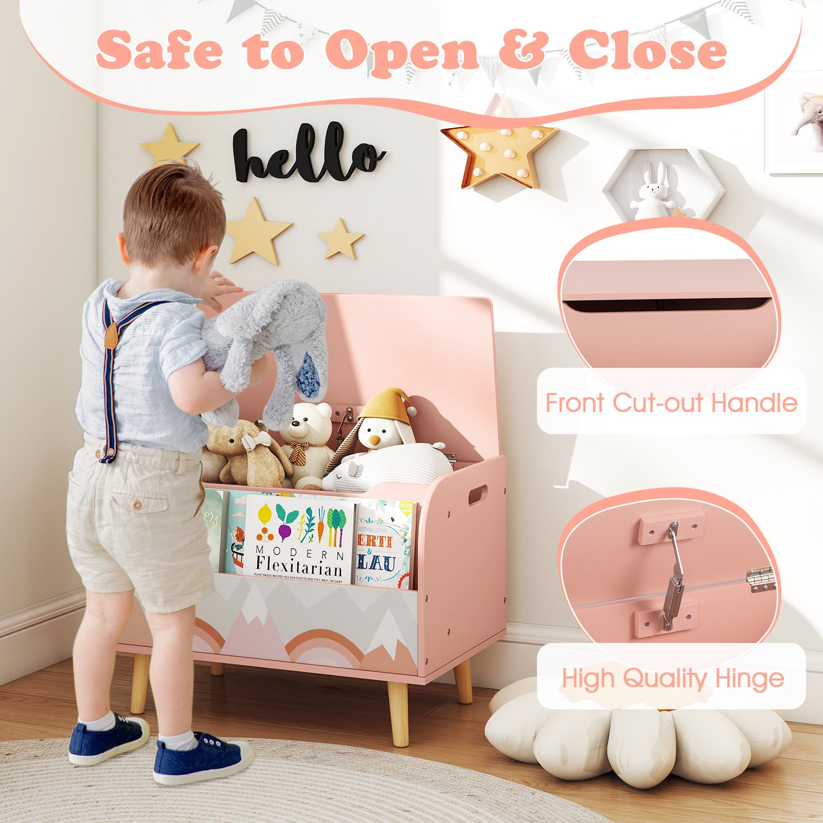 Kids Wooden Toy Box with Front Bookshelf and 4 Solid Wood Legs for Playroom, Pink Kids Storage at Gallery Canada