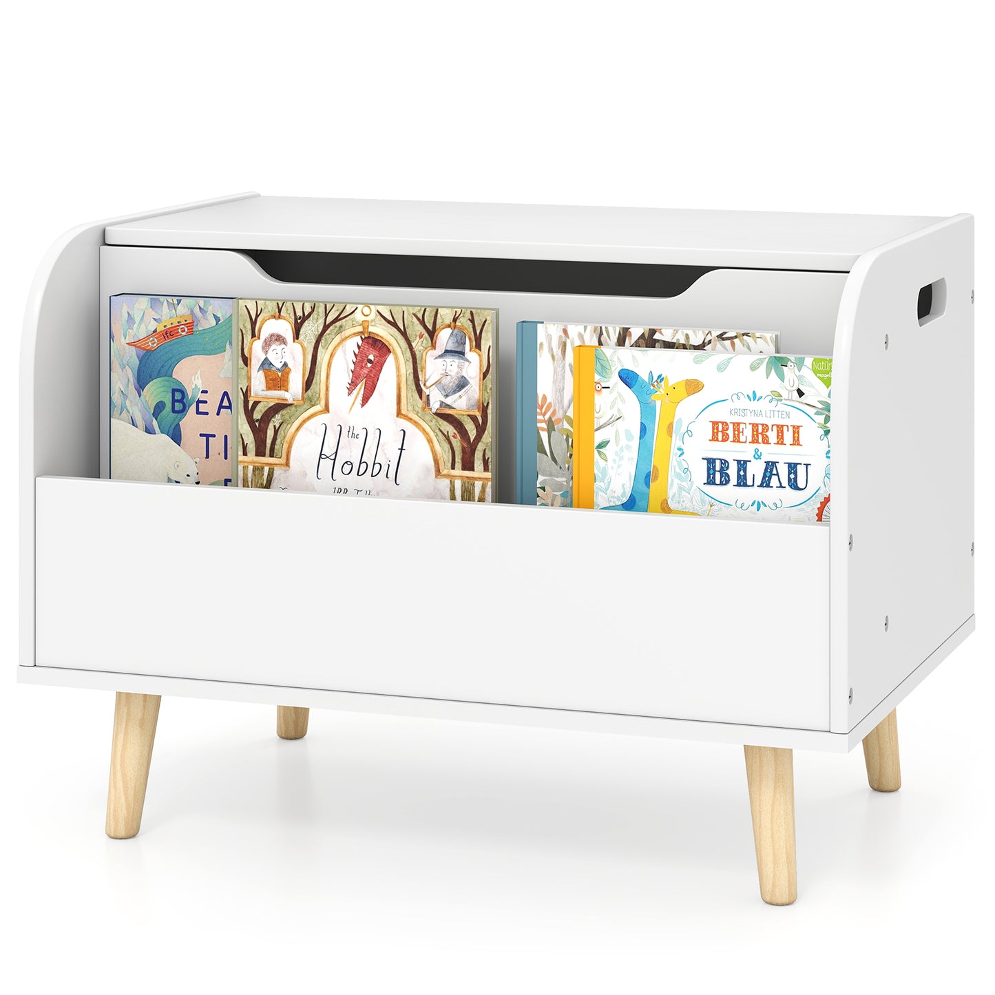 Kids Wooden Toy Box with Front Bookshelf and 4 Solid Wood Legs for Playroom, White Kids Storage at Gallery Canada