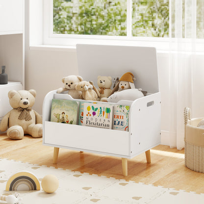 Kids Wooden Toy Box with Front Bookshelf and 4 Solid Wood Legs for Playroom, White Kids Storage at Gallery Canada