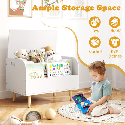 Kids Wooden Toy Box with Front Bookshelf and 4 Solid Wood Legs for Playroom, White Kids Storage at Gallery Canada