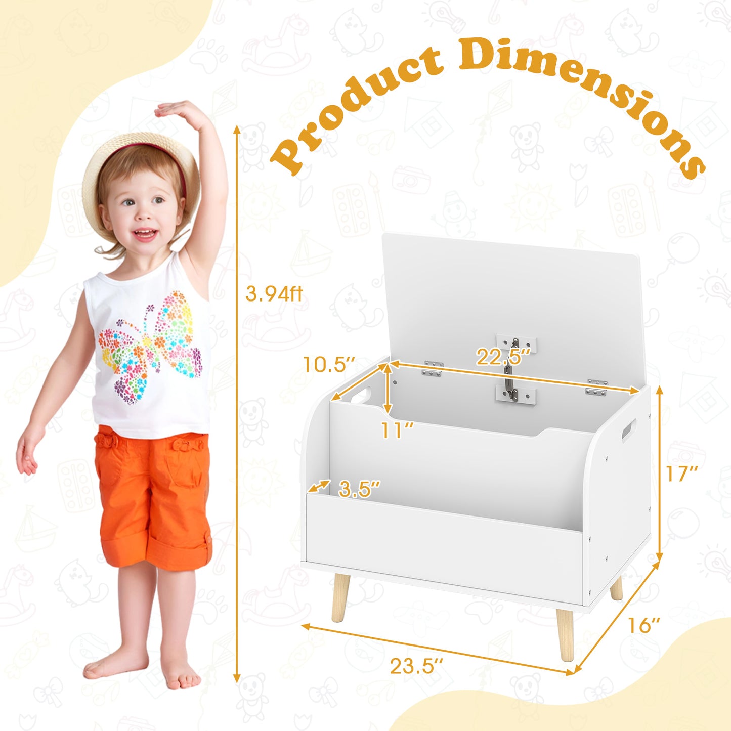 Kids Wooden Toy Box with Front Bookshelf and 4 Solid Wood Legs for Playroom, White Kids Storage at Gallery Canada