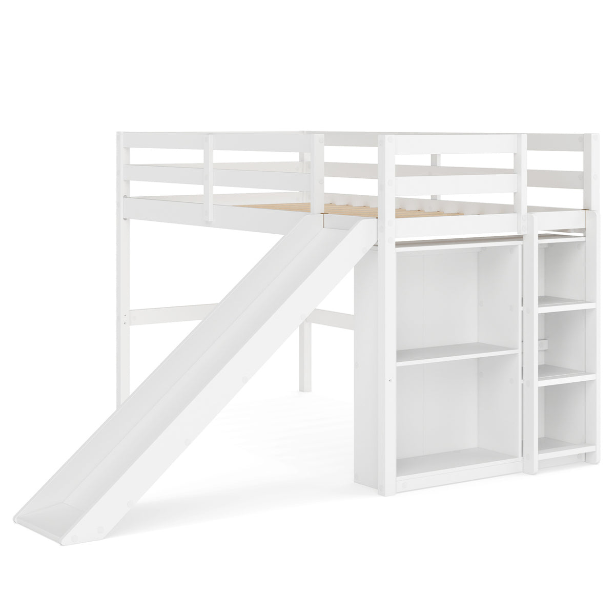 Cadre de lit superposé en bois pour enfants avec toboggan et échelle, blanc