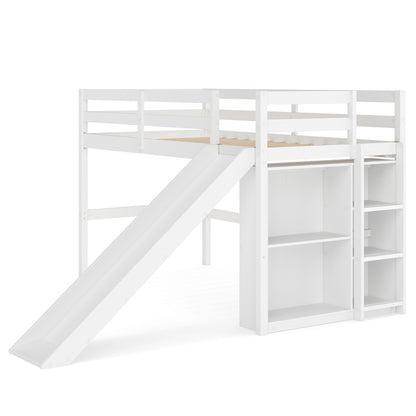 Cadre de lit superposé en bois pour enfants avec toboggan et échelle, blanc