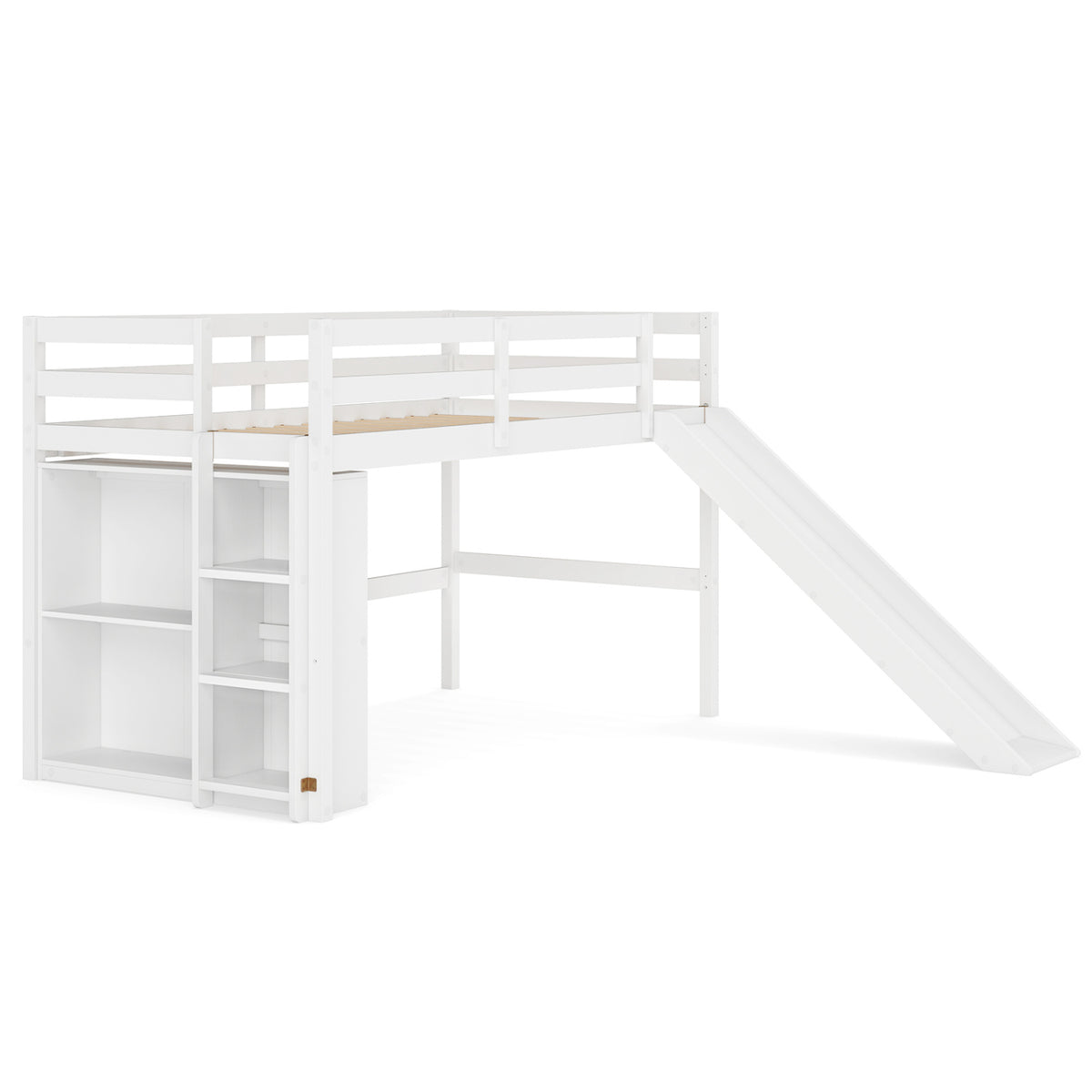 Cadre de lit superposé en bois pour enfants avec toboggan et échelle, blanc