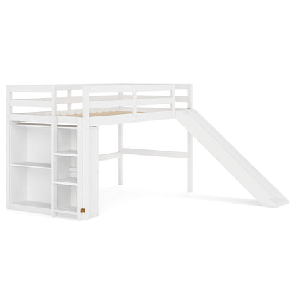 Cadre de lit superposé en bois pour enfants avec toboggan et échelle, blanc