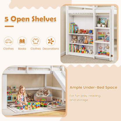 Cadre de lit superposé en bois pour enfants avec toboggan et échelle, blanc