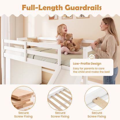 Cadre de lit superposé en bois pour enfants avec toboggan et échelle, blanc