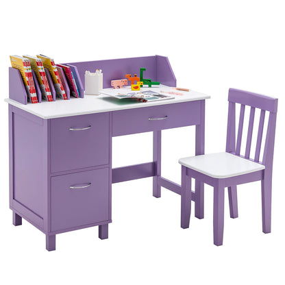 Kids Wooden Writing Furniture Set, With Drawer And Storage Cabinet, Purple Kids Table & Chair Sets Purple at Gallery Canada
