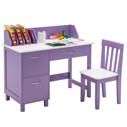 Kids Wooden Writing Furniture Set, With Drawer And Storage Cabinet, Purple Kids Table & Chair Sets Purple at Gallery Canada