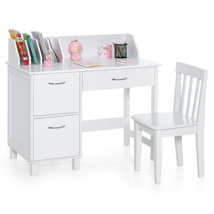 Kids Wooden Writing Furniture Set with Drawer and Storage Cabinet, White Kids Table & Chair Sets White at Gallery Canada
