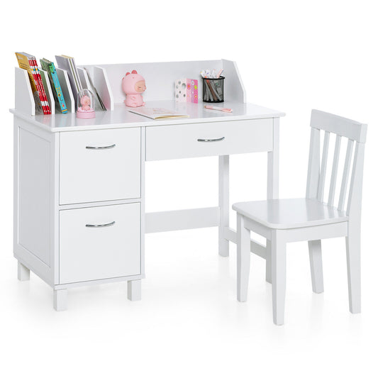 Kids Wooden Writing Furniture Set with Drawer and Storage Cabinet, White Kids Table & Chair Sets White at Gallery Canada