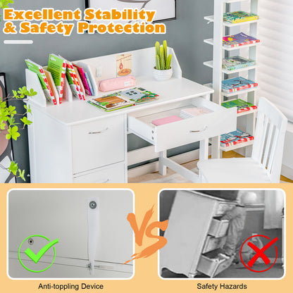 Kids Wooden Writing Furniture Set with Drawer and Storage Cabinet, White Kids Table & Chair Sets at Gallery Canada