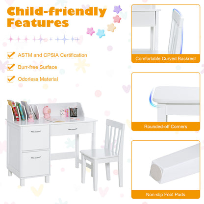 Kids Wooden Writing Furniture Set with Drawer and Storage Cabinet, White Kids Table & Chair Sets at Gallery Canada