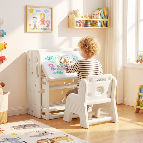 Kids Writing Desk Set With Side Bookshelves, White