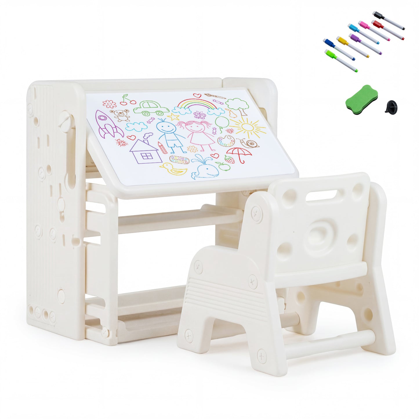 Kids Writing Desk Set With Side Bookshelves, White Kids Table & Chair Sets at Gallery Canada
