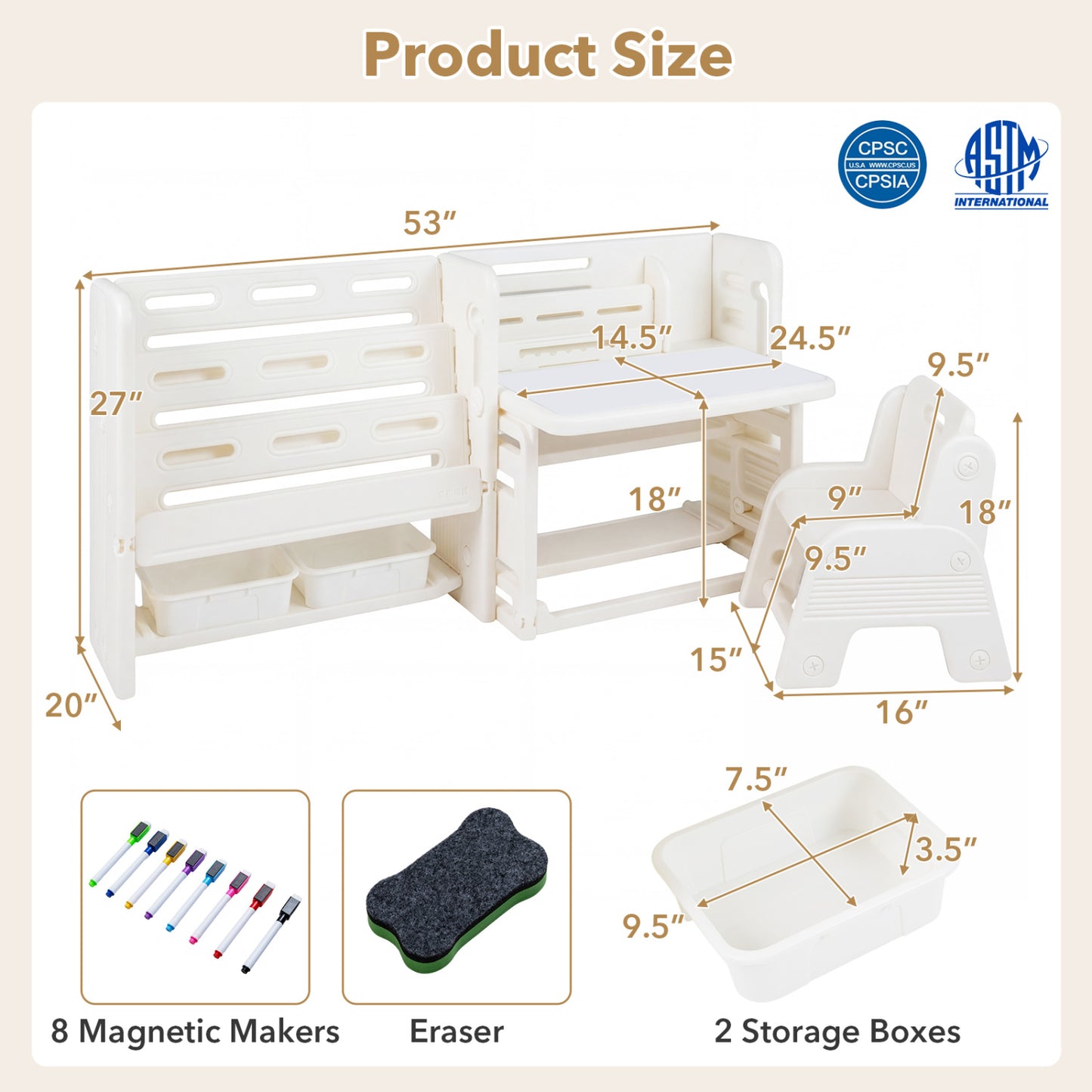 Kids Writing Desk Set With Side Bookshelves, White