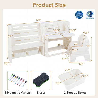 Kids Writing Desk Set With Side Bookshelves, White