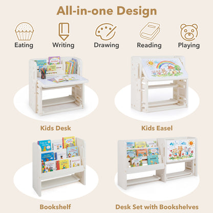 Kids Writing Desk Set With Side Bookshelves, White