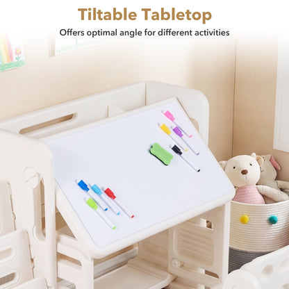 Kids Writing Desk Set With Side Bookshelves, White