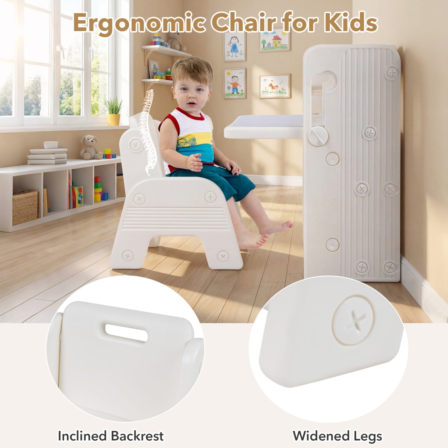 Kids Writing Desk Set With Side Bookshelves, White
