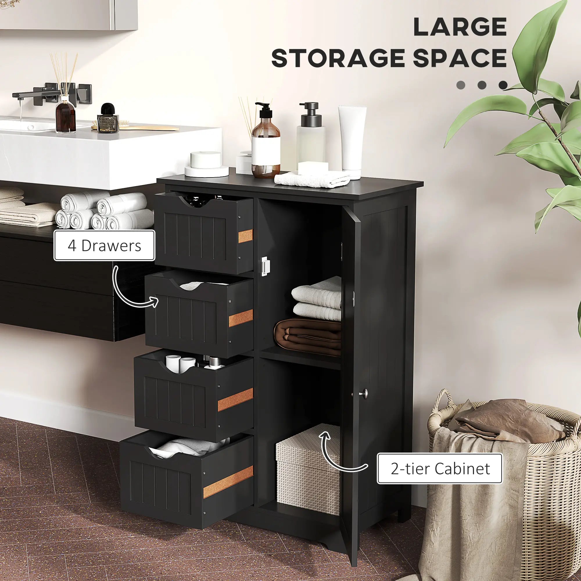 Bathroom Storage Cabinet, Adjustable Shelf, 4 Drawers, Black Bathroom Cabinets at Gallery Canada