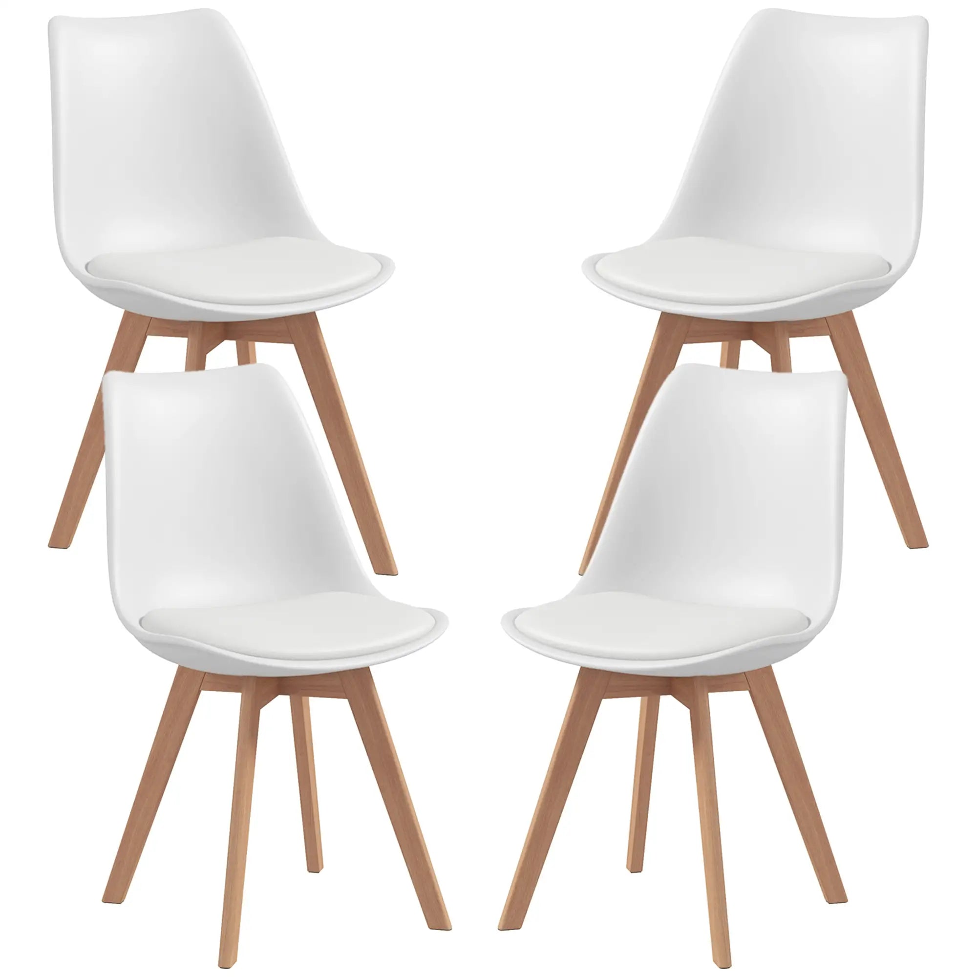 Modern Dining Table Chairs Set of 4, Rubber Wood, PU Leather Cushion Bar Sets White, Natural at Gallery Canada