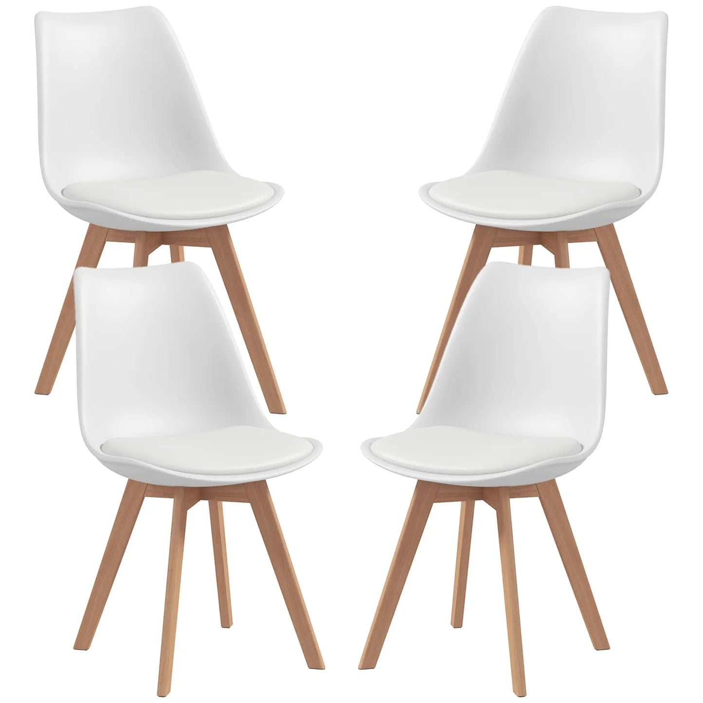 Modern Dining Table Chairs Set of 4, Rubber Wood, PU Leather Cushion Bar Sets White, Natural at Gallery Canada