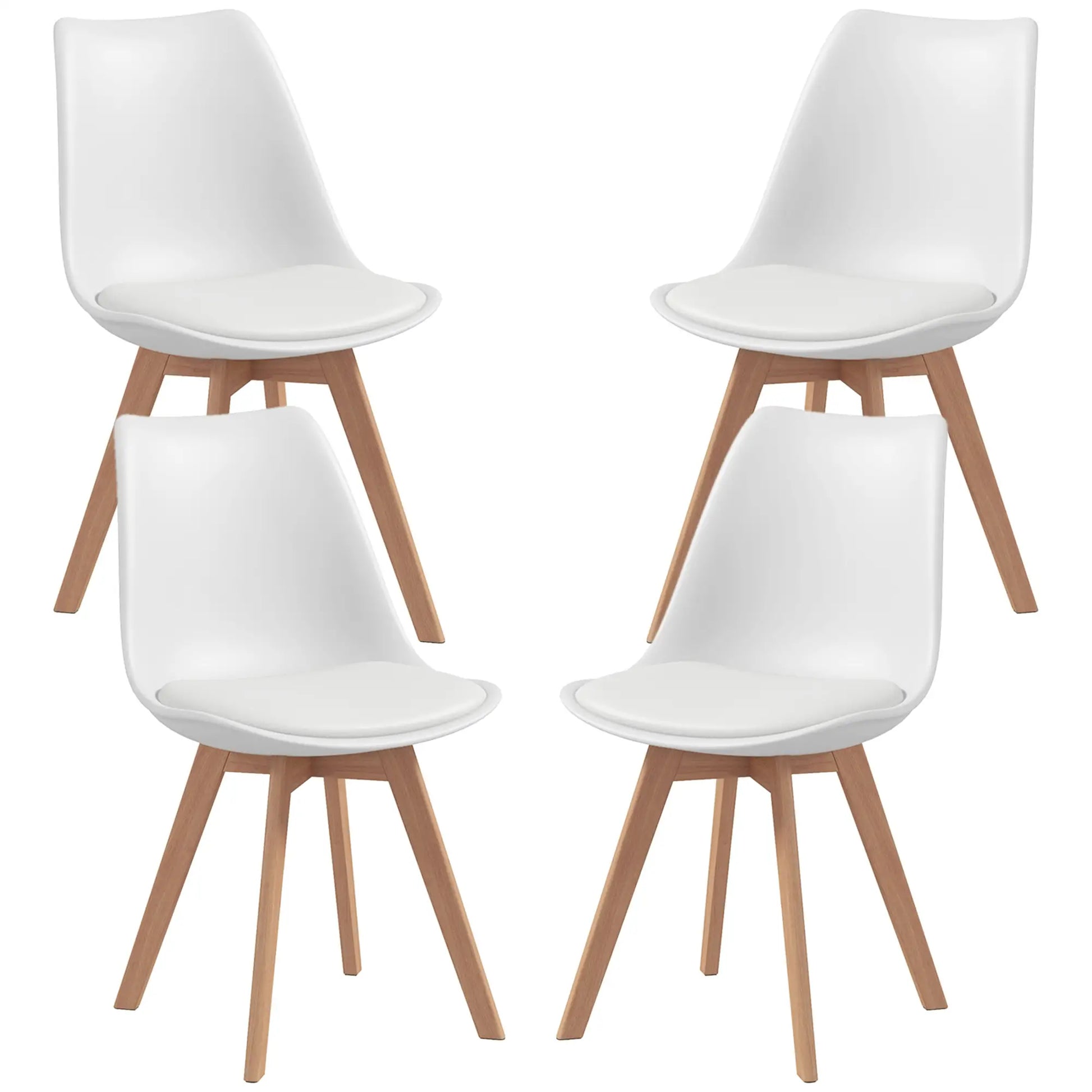 Modern Dining Table Chairs Set of 4, Rubber Wood, PU Leather Cushion Bar Sets White, Natural at Gallery Canada
