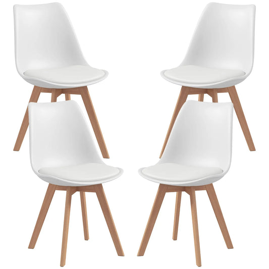 Modern Dining Table Chairs Set of 4, Rubber Wood, PU Leather Cushion Bar Sets White, Natural at Gallery Canada
