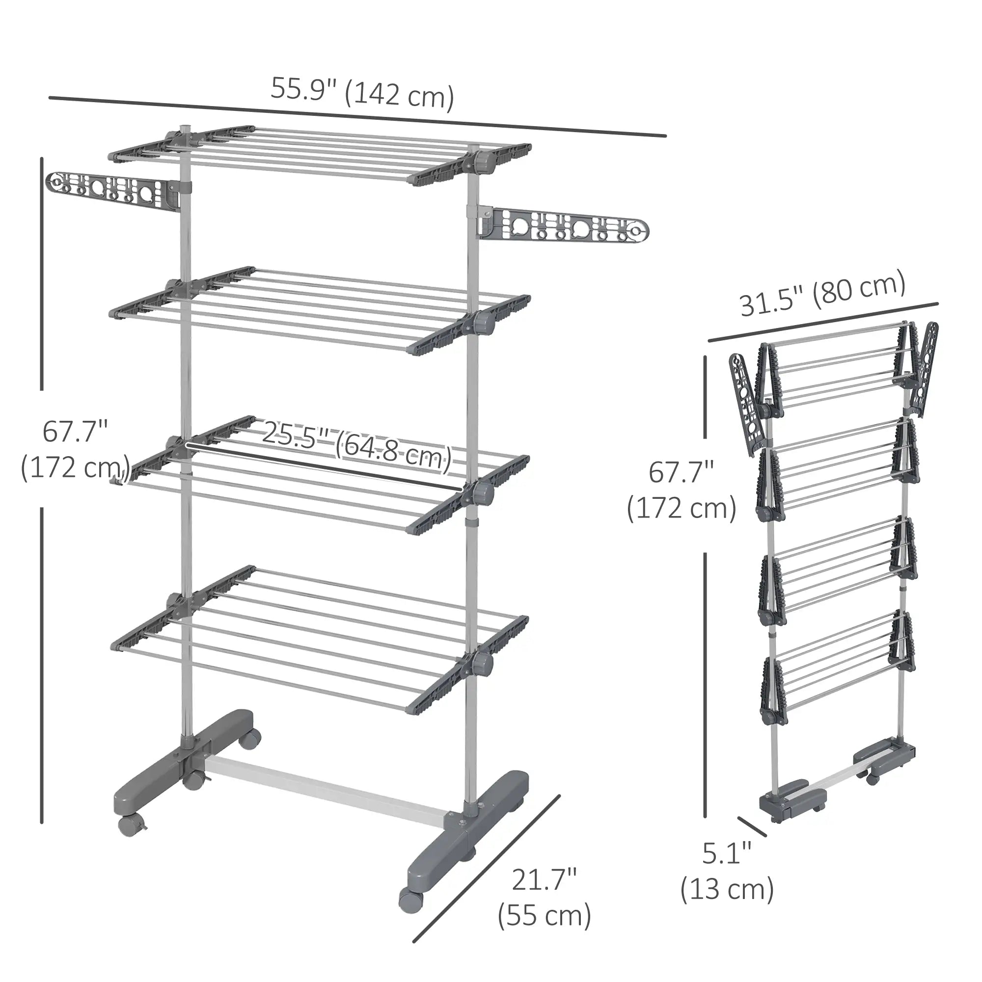 Stainless Steel Folding Clothes Drying Rack, Side Wings, Castors, Indoor Outdoor, Grey Bath Accessories at Gallery Canada