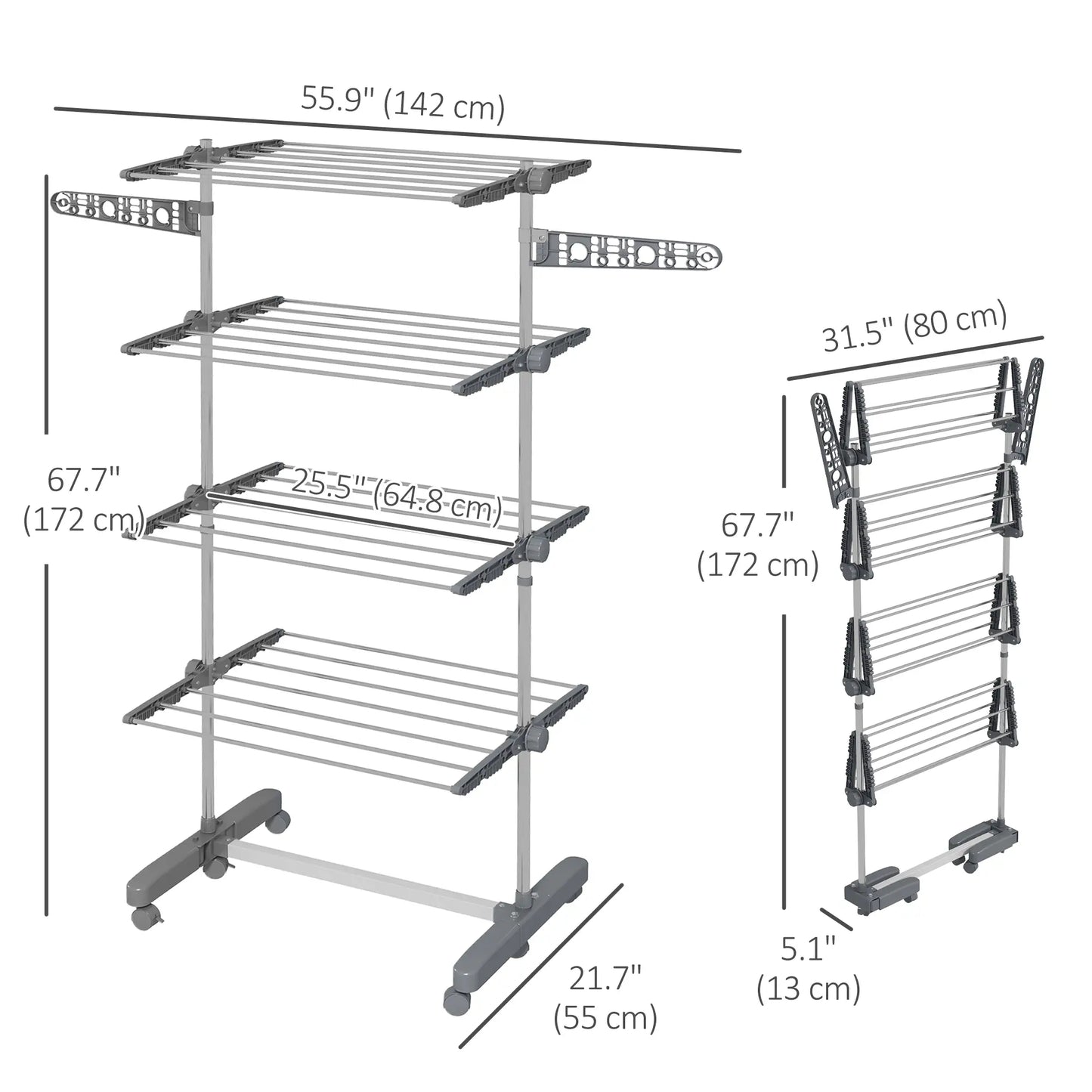 Stainless Steel Folding Clothes Drying Rack, Side Wings, Castors, Indoor Outdoor, Grey Bath Accessories at Gallery Canada