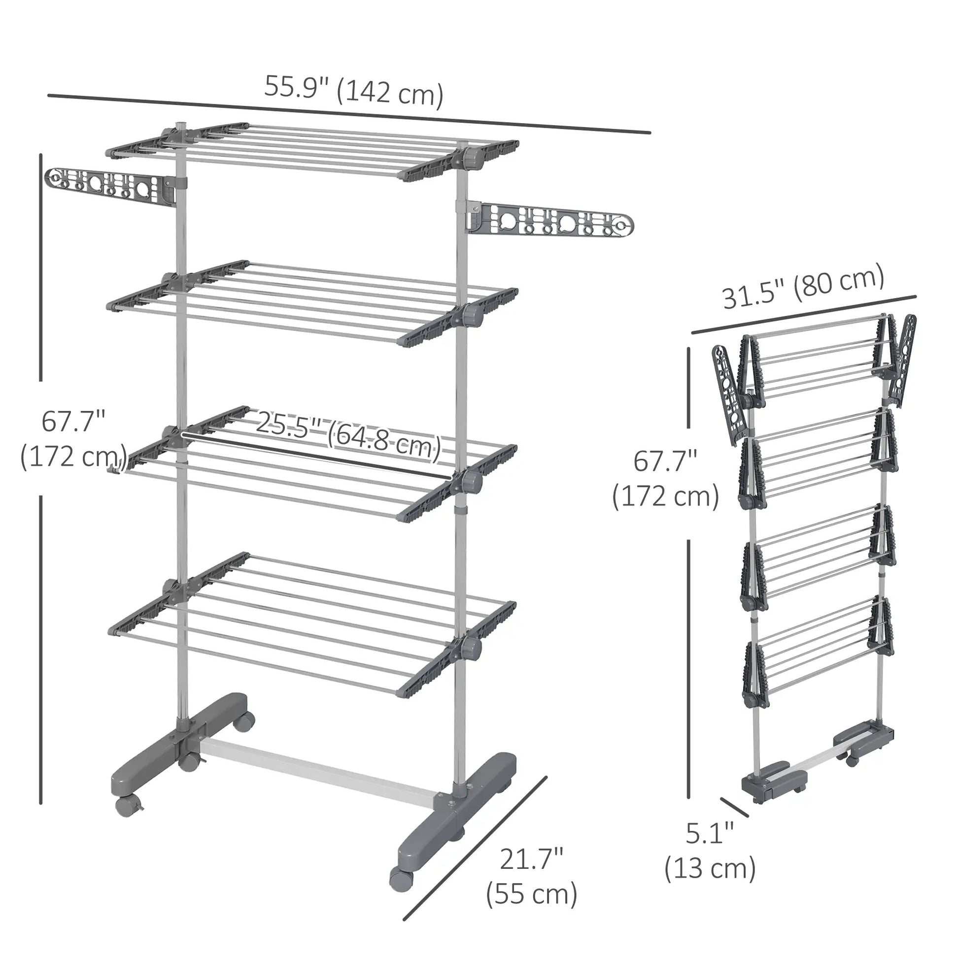 Stainless Steel Folding Clothes Drying Rack, Side Wings, Castors, Indoor Outdoor, Grey Bath Accessories at Gallery Canada