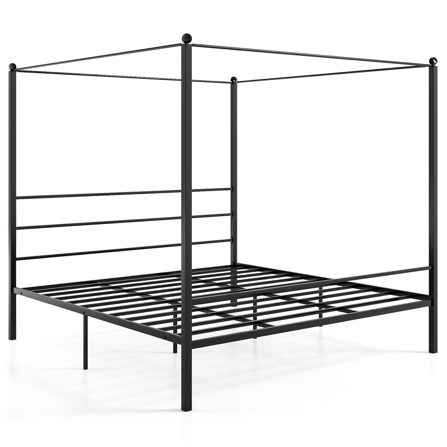 King Size Metal Canopy Bed Frame with Slat Support, Black