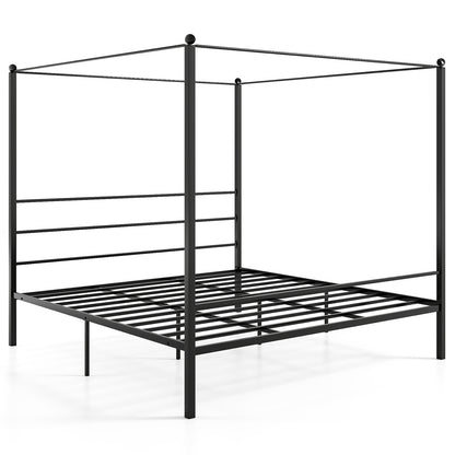King Size Metal Canopy Bed Frame with Slat Support, Black
