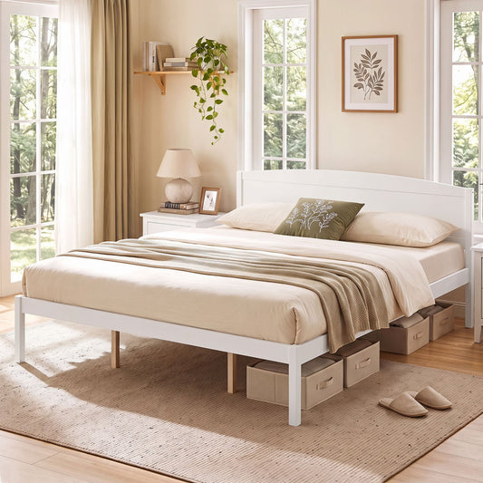 King Size Wooden Platform Bed Frame with Curved Headboard, White Beds & Bed Frames White at Gallery Canada